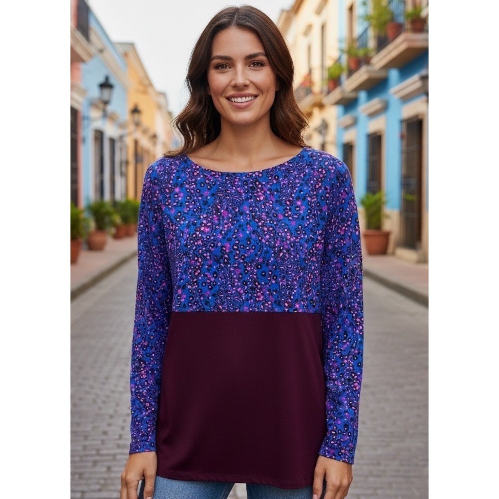 New Lilly Pulitzer Finn Top Shirt Purple Growl & Prowl Size Large Long Sleeve L